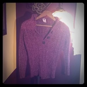 Girl's Maroon Cable-Knit Hooded Sweater V-Neck